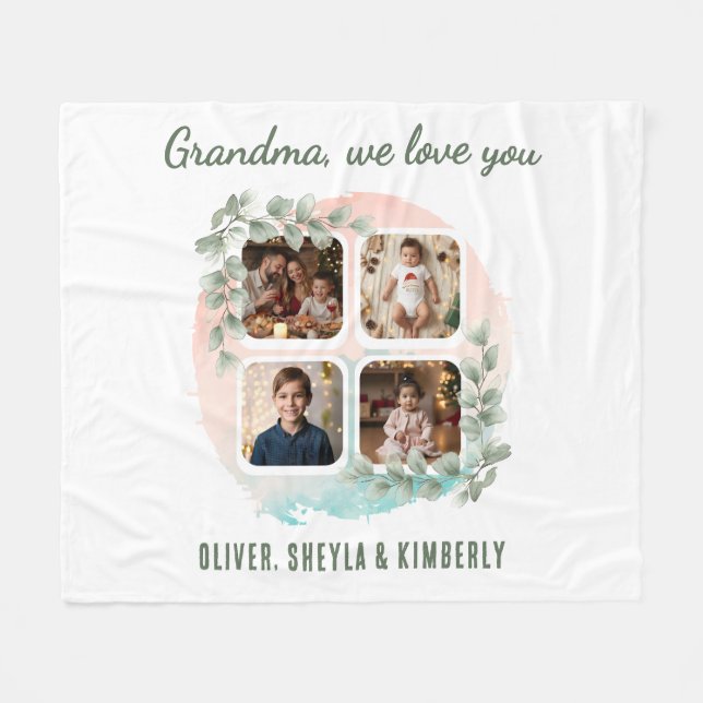 Grandma we love you 6 Photo Collage Eucalyptus Fleecedecke (Vorderseite (Horizontal))