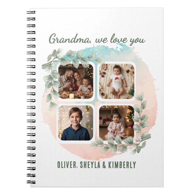 Grandma we love you 6 Photo Collage Eucalyptus Notizblock (Vorderseite)