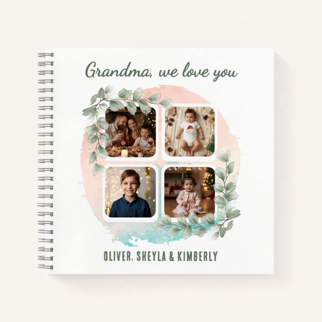 Grandma we love you 6 Photo Collage Eucalyptus Notizbuch (Vorderseite)