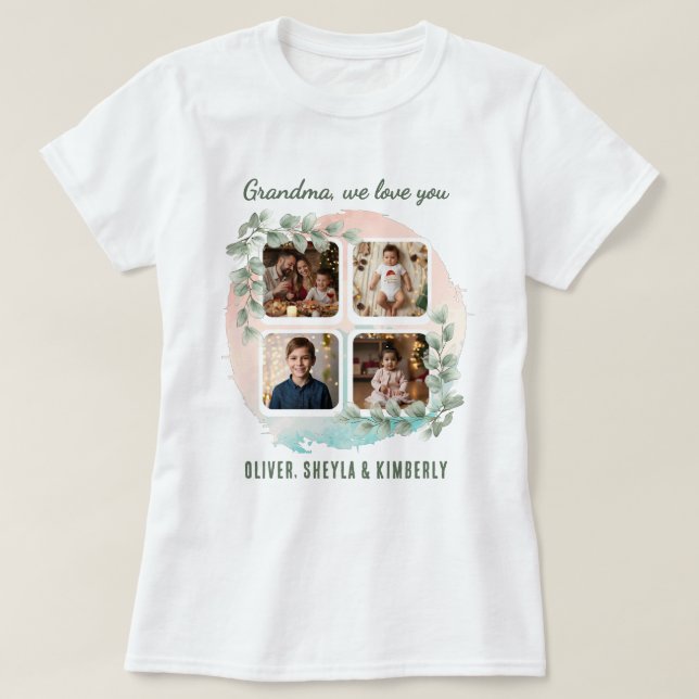 Grandma we love you 6 Photo Collage Eucalyptus T-Shirt (Design vorne)