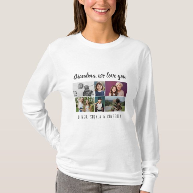Grandma we love you Grandchildren 6 Photo Collage T-Shirt (Vorderseite)