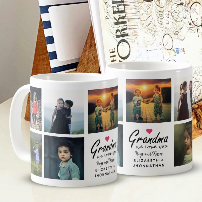 Grandma we love you Script Grandkids Photo Collage Kaffeetasse (Von Creator hochgeladen)