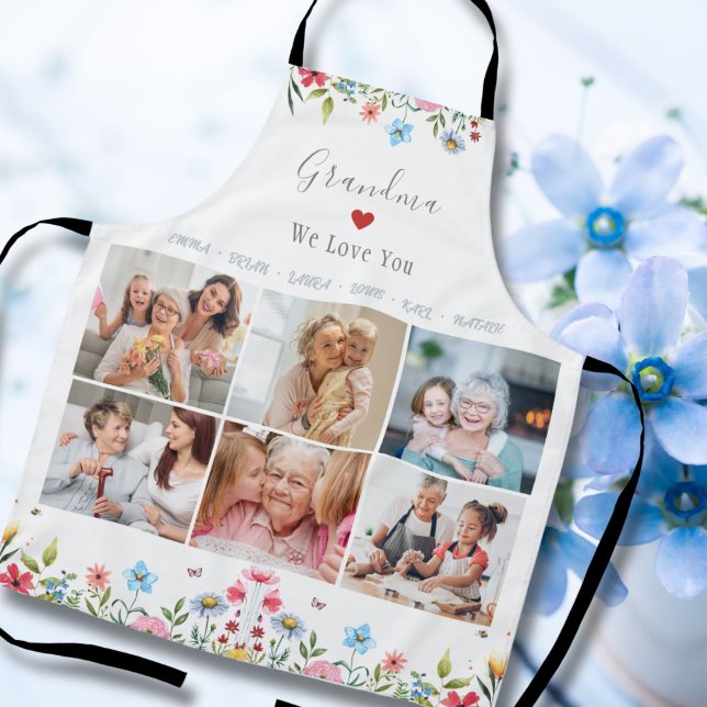 GRANDMA WIR LIEBE IHNEN Ihren Namen Foto Collage S Schürze ("Cherish kitchen moments with our Mother's Day apron, adorned with 'Mama/Grandma, We Love You.')
