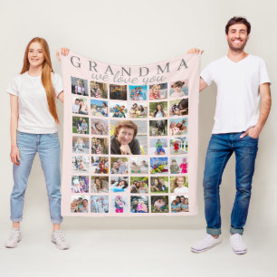 GRANDMA WIR LIEBE IHNEN Script Foto Collage Pink Fleecedecke