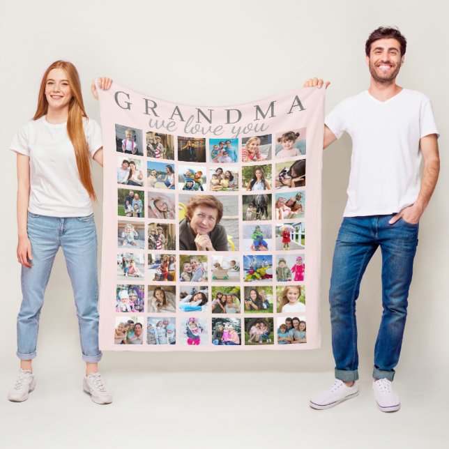 GRANDMA WIR LIEBE IHNEN Script Foto Collage Pink Fleecedecke (Beispiel)