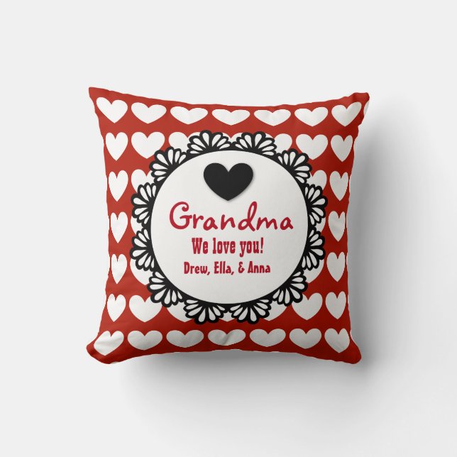 GRANDMA Wir Liebe Sie RED Hearts Lace Pattern E01A Kissen (Vorderseite)