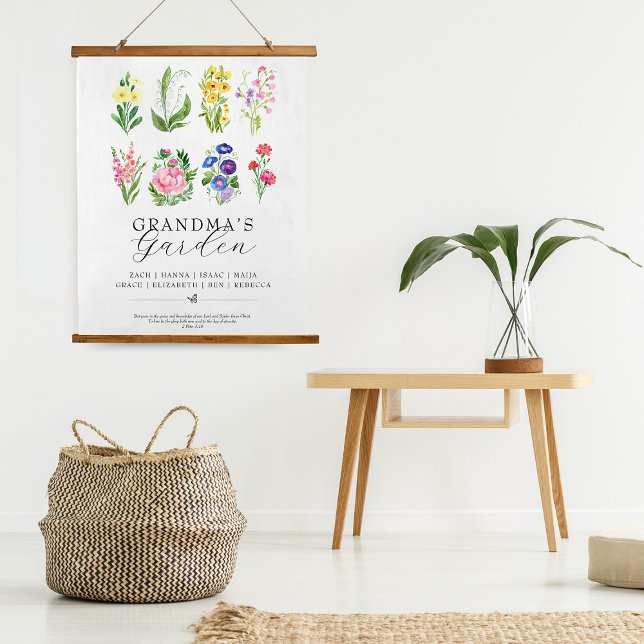 Grandma's Garden Birth Month Flowers Keepsake  Wandteppich Mit Holzrahmen (Grandma's Garden Birth Month Flowers Keepsake Hanging Tapestry)