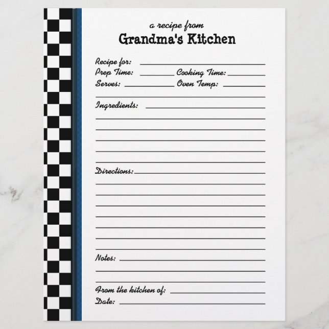 Grandmas Kitchen Checkered Blue Accent Rezept (Vorderseite)