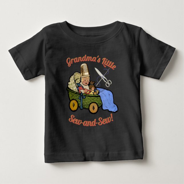 Grandmas Kleine Nähe und Nähen Personalisiert Baby T-shirt (Vorderseite)