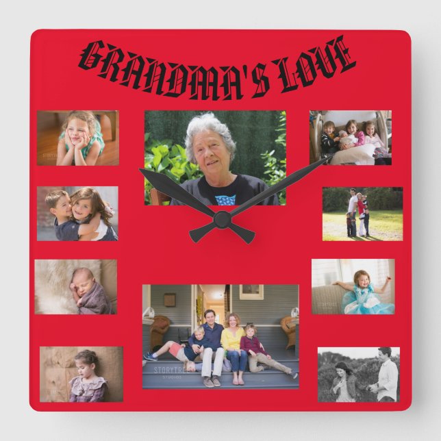 Grandma's Love Square Wall Clock Quadratische Wanduhr (Vorderseite)