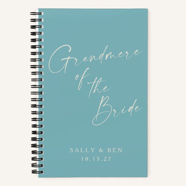 Grandmere Bride Minimalistisch Personalisiert Aqua Notizbuch (Vorderseite)
