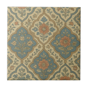 Grandmillenial Blau Orange Marokkanisches Floral Fliese
