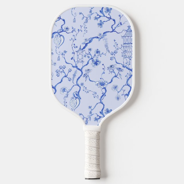 Grandmillenial Blue & White Chinoiserie Pagoda Pickleball Schläger (Vorderseite)