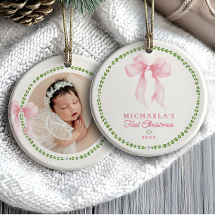 Grandmillenial Bögen Baby's erstes Weihnachtsfoto Keramik Ornament