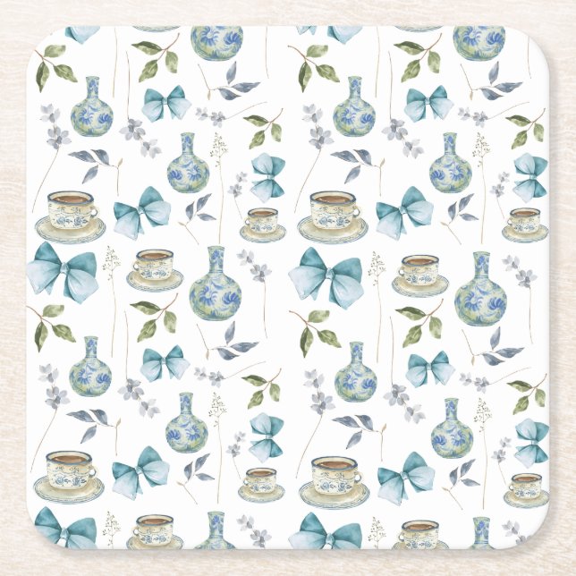 Grandmillenial Bow Watercolor Floral Untersetzer (Vorderseite)