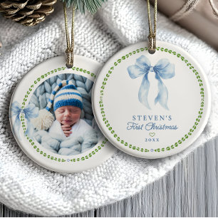 Grandmillenial Bows Baby's First Christmas Foto Keramik Ornament