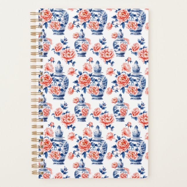 Grandmillenial Chinoiserie Ginger Jar Pink Peonies Planer (Vorderseite)