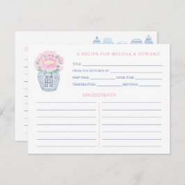 Grandmillenial Pink Peony Blue & White Rezept Card Einladung