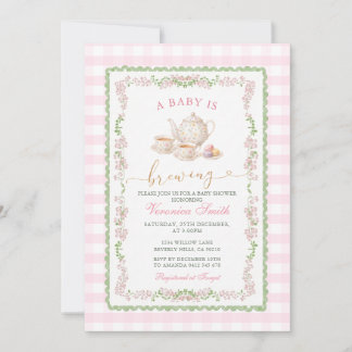 Grandmillenial Pink Tea Baby Shower Einladung