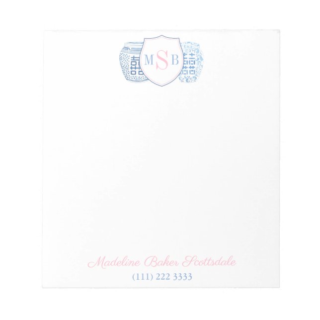 Grandmillenial Pink und Blue Ginger Jon Monogram Notizblock (Vorderseite)