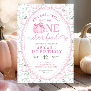 Grandmillenial Preppy Pink Pumpkin Girl Onefderful Einladung