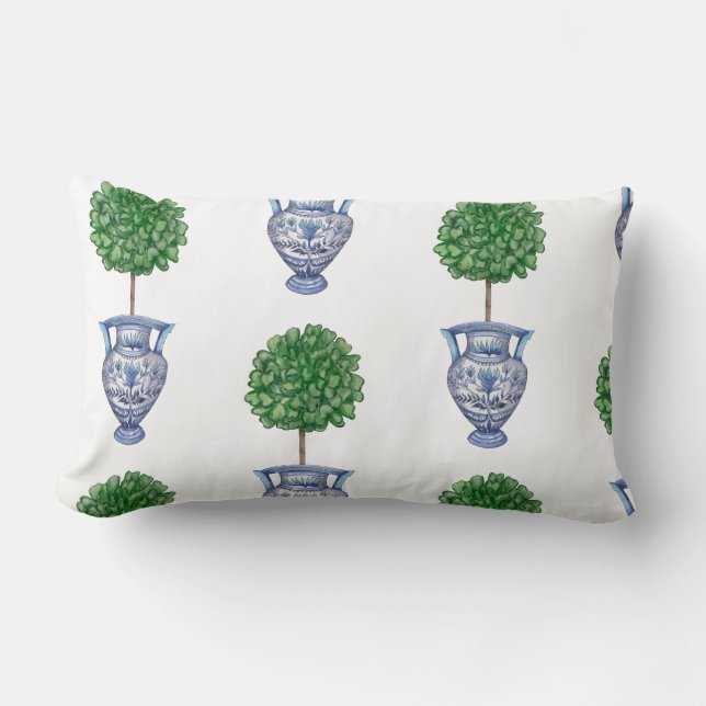 Grandmillenial preppy topiary blue lendenkissen (Vorderseite)
