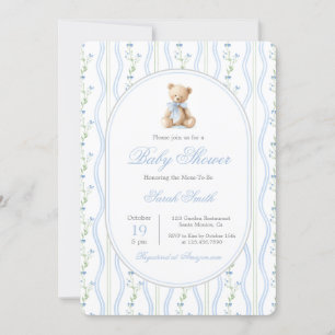 Grandmillennial Bear Baby Shower Boy Einladung