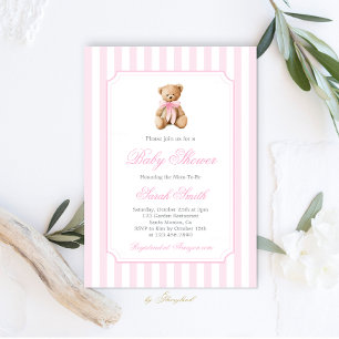 Grandmillennial Bear Baby Shower Girl Einladung