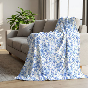 Grandmillennial Blaue Toile-Rosen-Flanelldecke Sherpadecke