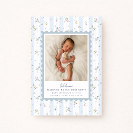 Grandmillennial Blue Birth Announcement Photo Card Einladung