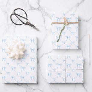 Grandmillennial Blue Bow Preppy Wrapping Paper Geschenkpapier Set