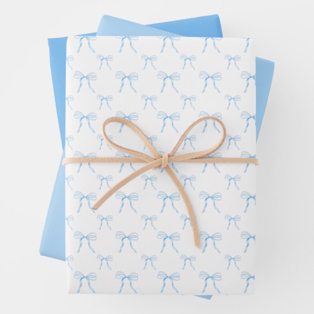 Grandmillennial Blue Bow Wrapping Paper Set Geschenkpapier Set (Beispiel)