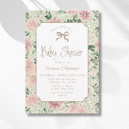 Grandmillennial Blush Sage Anemone Gold Babyparty Einladung