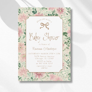 Grandmillennial Blush Sage Anemone Gold Babyparty Einladung
