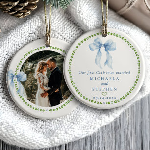 Grandmillennial-Bogen Erstes Weihnachten Verheirat Keramik Ornament