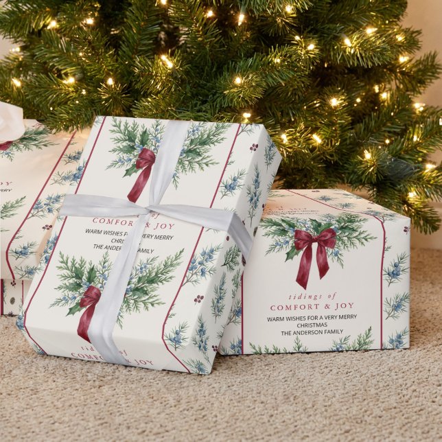 Grandmillennial-Botanischer-Bogen-Weihnachtsfeier Geschenkpapier (Christmas Gift Wrap from the Grandmillenial Botanical Bow Christmas collection by Darling & May)