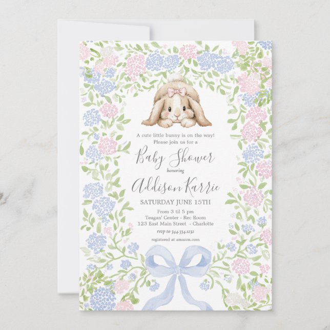 Grandmillennial Bunny Rabbit baby shower invite Einladung (Vorderseite)