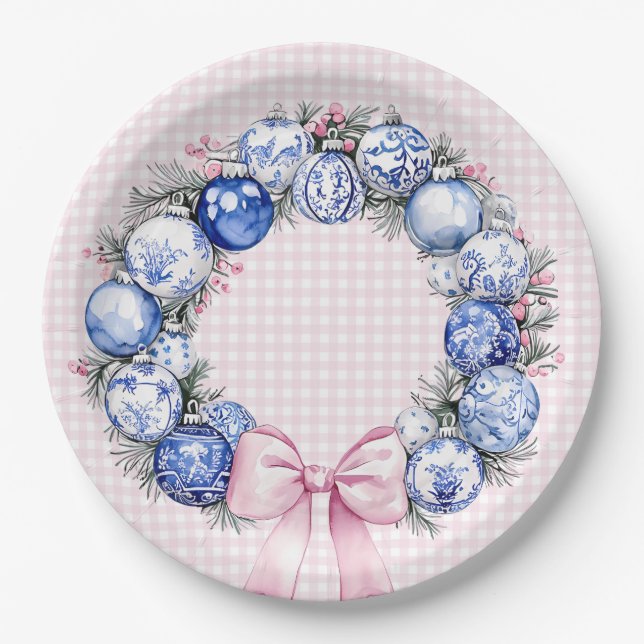 Grandmillennial | Chinoiserie Christmas Wreath Pappteller (Vorderseite)