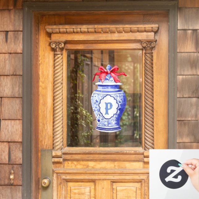 Grandmillennial Chinoiserie Ginger Jar Monogram Fensteraufkleber (Haustür)