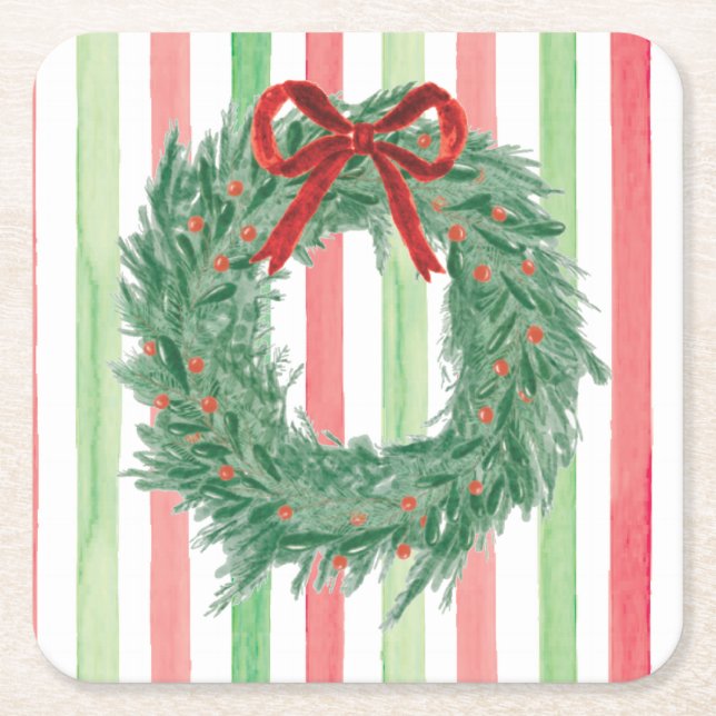 Grandmillennial Christmas Bow Wreath Untersetzer (Vorderseite)