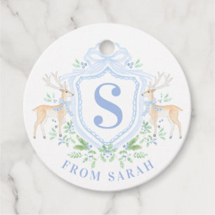 Grandmillennial Christmas Hirsch Wappen Monogram Geschenkanhänger
