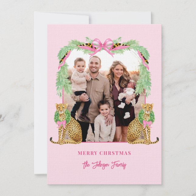 Grandmillennial Christmas Leopard Photo Card Einladung (Vorderseite)