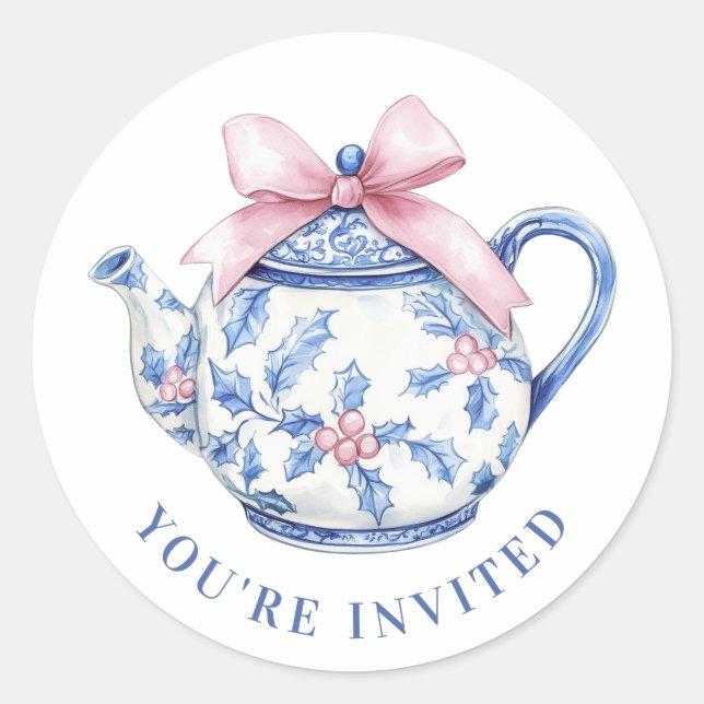 Grandmillennial Christmas Tee Pot Runder Aufkleber (Vorderseite)