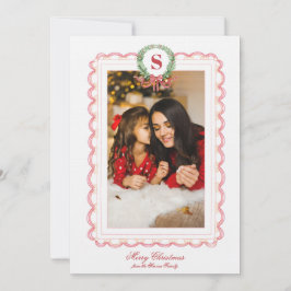 Grandmillennial Christmas Wreath Monogram Foto Einladung