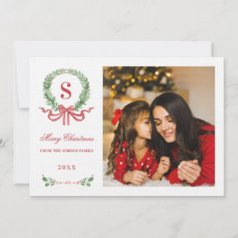 Grandmillennial Christmas Wreath Monogram Foto Einladung