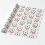 Grandmillennial Christmas Wreath Monogram Geschenkpapier<br><div class="desc">Diese Weihnachtsgeschenkpackung hat einen Kranz mit einem roten Monogramm-Initial. Sie können mit Ihrem ersten personalisieren.</div>