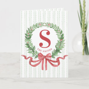 Grandmillennial Christmas Wreath Monogram Karte