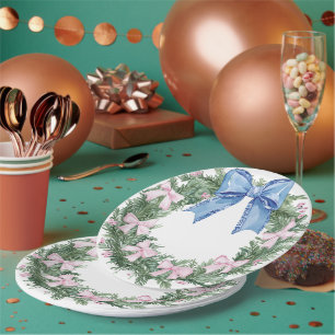 Grandmillennial Christmas Wreath Monogram Pappteller