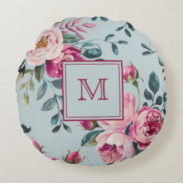 Grandmillennial Dusty Rose Floral Benutzerdefinier Rundes Kissen