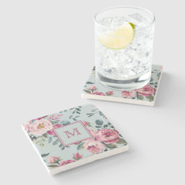 Grandmillennial Dusty Rose Floral Benutzerdefinier Steinuntersetzer